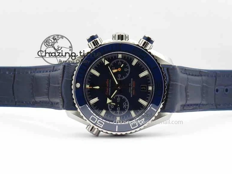 0129 EyeCatching Planet Ocean Master Chronometer SS OM 1:1 Best Edition Blue Dial On Leather Strap A 8176